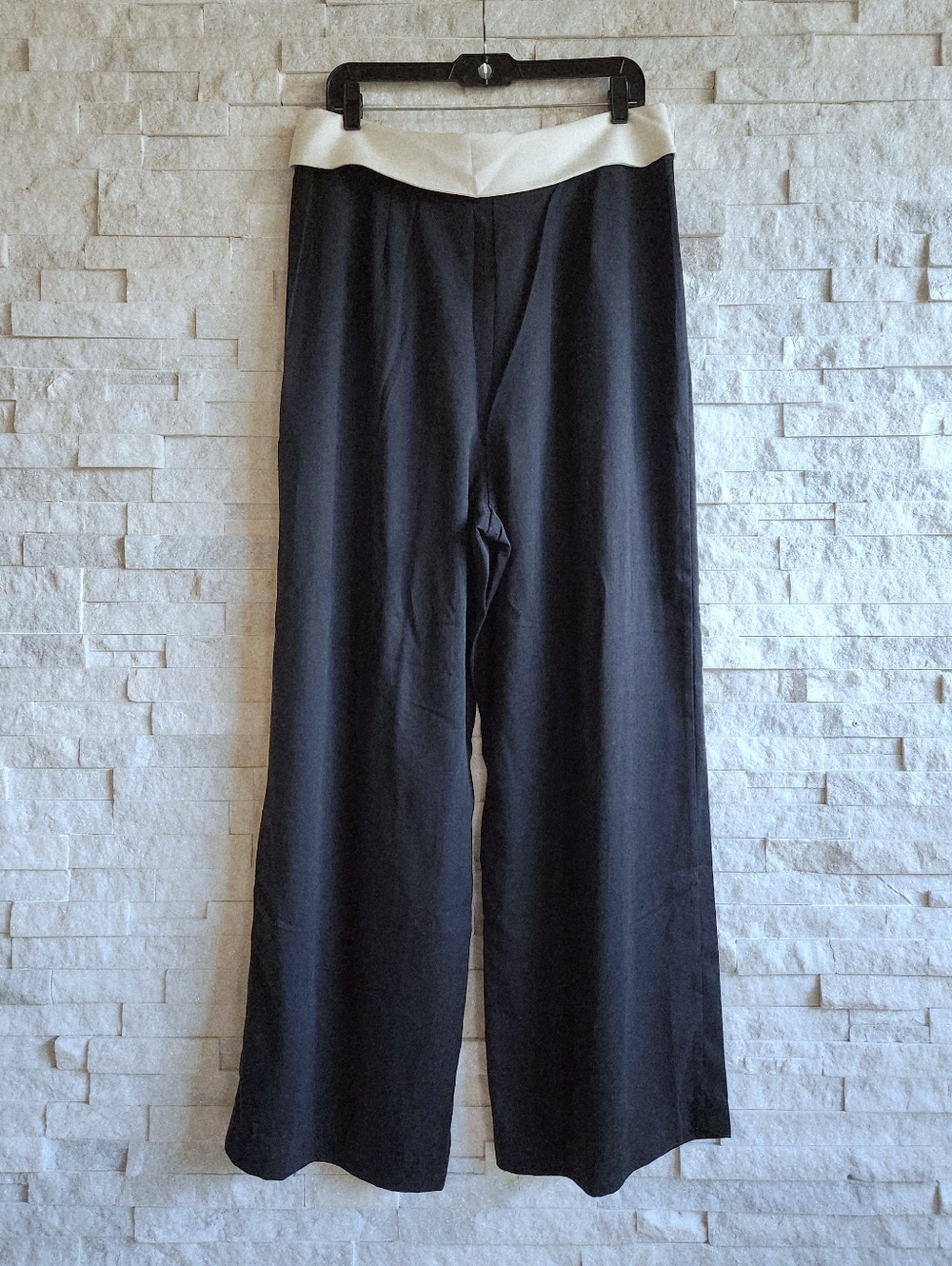 NWT Noli Womens Soho Foldover Wide Leg Black Trouser Pants Contrast Waistband 14 - Picture 5 of 13